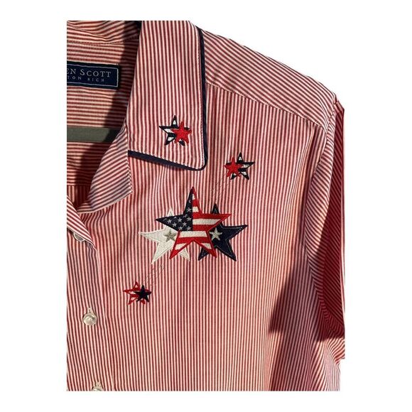 Karen Scott Shirt Womens Red White Blue Striped Stars Embroidered July 4 Size XL - Picture 3 of 14